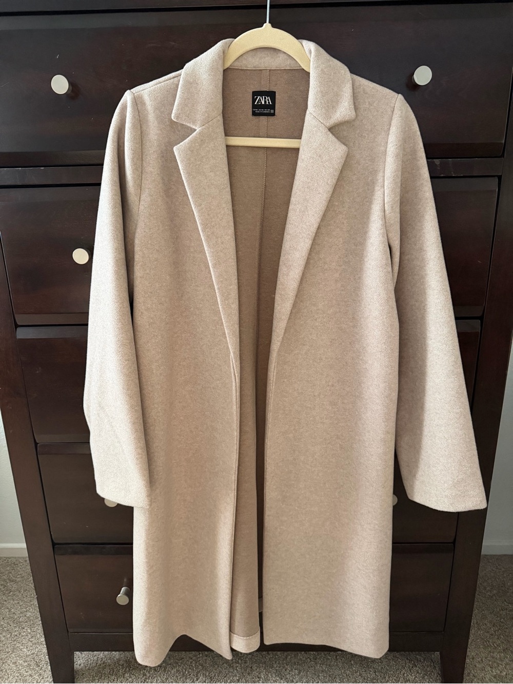 Zara Beige Long Open-Front Coat